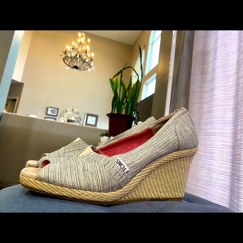 TOMS platform open toe shoes